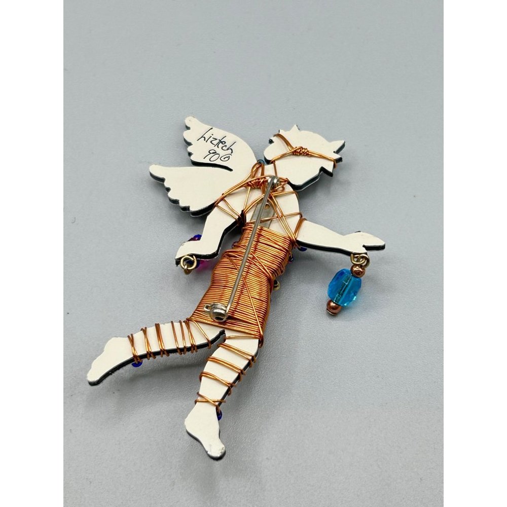 Vintage LIZTECH Woodland Sprite Brooch Angel Fairy Pin Winged Mirrored Handwired - Picture 4 of 5